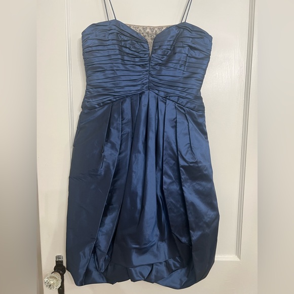 Badgley mischka navy rhinestone mesh bubble cocktail dress size 2 - Picture 2 of 9